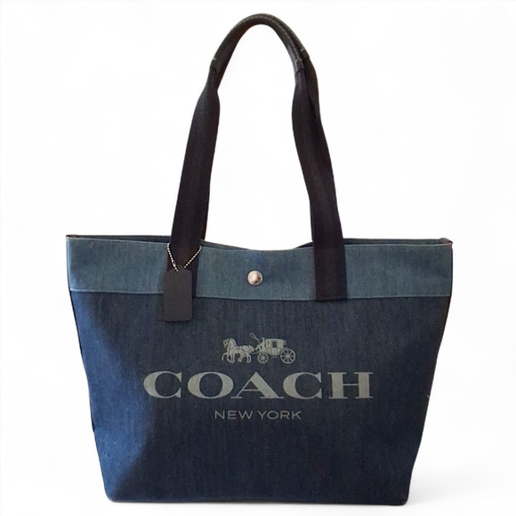 Coach New York Denim Tote Bag Horse & Carriage Logo - Picture 1 of 13